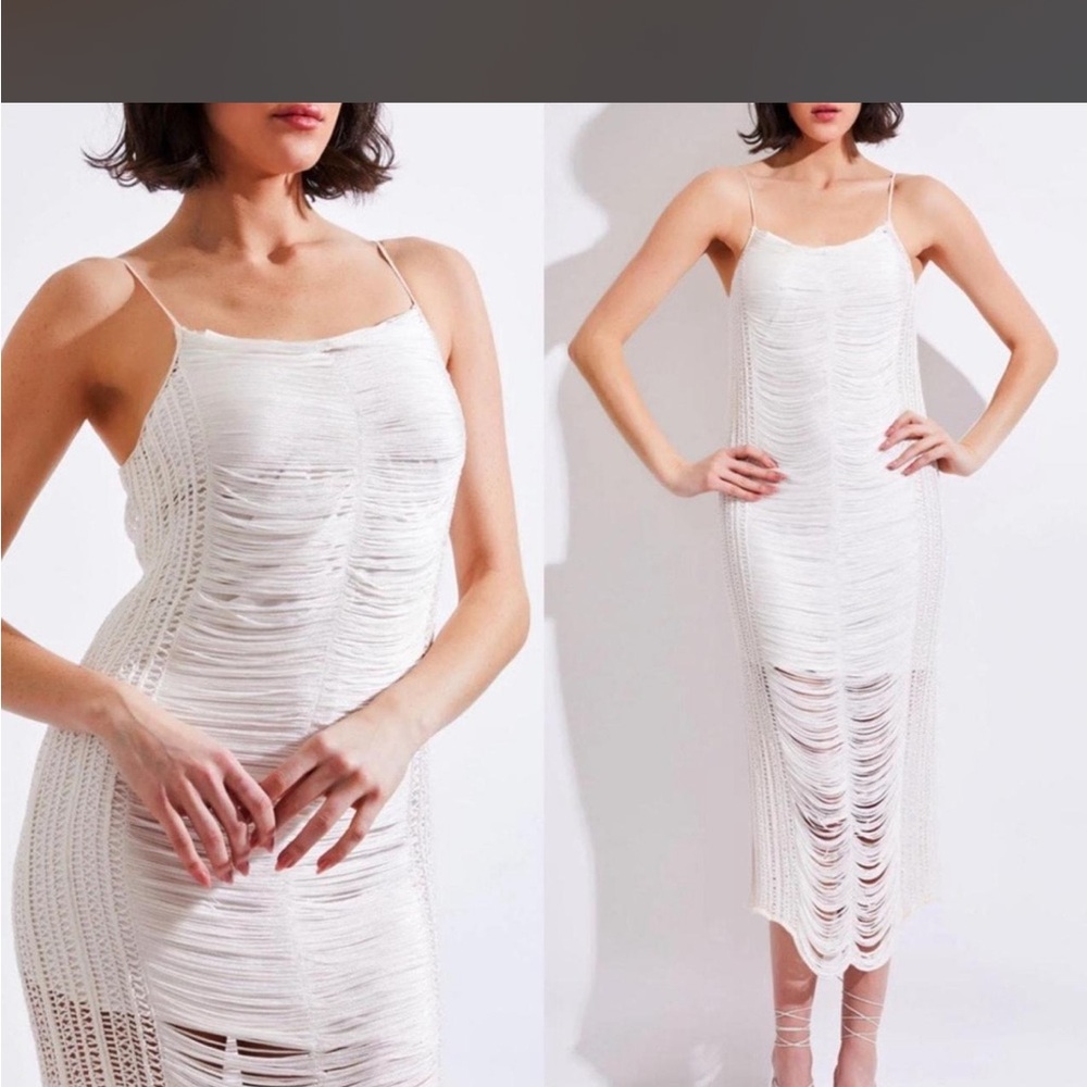PatBO White draped fringe maxi Dress S new w tags
